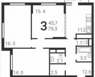 3-комнатная квартира площадью 79.3 кв.м,  | цена 9 377 225 руб. | www.metrprice.ru