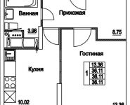 1-комнатная квартира площадью 36.11 кв.м, улица Муравская 2-я, д.25 | цена 4 236 829 руб. | www.metrprice.ru