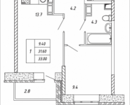 1-комнатная квартира площадью 33 кв.м, Дружбы, корп.37 | цена 3 135 000 руб. | www.metrprice.ru