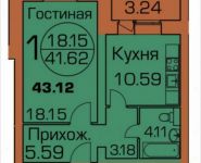 1-комнатная квартира площадью 43.1 кв.м, Колхозная ул., 55 | цена 3 259 320 руб. | www.metrprice.ru