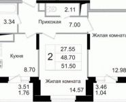 2-комнатная квартира площадью 51.79 кв.м, Щелково платф, 1 | цена 3 521 720 руб. | www.metrprice.ru