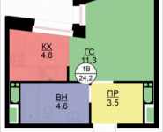 1-комнатная квартира площадью 24.3 кв.м, Некрасова, 6 | цена 2 041 200 руб. | www.metrprice.ru