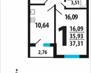 1-комнатная квартира площадью 37.31 кв.м, Нововатутинский проспект, 10/1 | цена 3 581 760 руб. | www.metrprice.ru