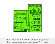 1-комнатная квартира площадью 43 кв.м, Колхозная улица, 55к1 | цена 3 259 320 руб. | www.metrprice.ru