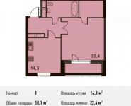 1-комнатная квартира площадью 58.1 кв.м, улица Ситникова, 8 | цена 17 217 935 руб. | www.metrprice.ru