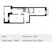 2-комнатная квартира площадью 53.9 кв.м, Фруктовая улица, 1 | цена 5 906 232 руб. | www.metrprice.ru