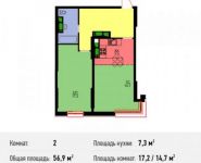 2-комнатная квартира площадью 56.9 кв.м, микрорайон 1 Мая, 24 | цена 6 372 800 руб. | www.metrprice.ru