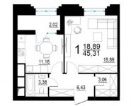 1-комнатная квартира площадью 45.3 кв.м, улица Дмитрия Ульянова, 6к1 | цена 8 948 725 руб. | www.metrprice.ru