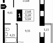 1-комнатная квартира площадью 32.8 кв.м, Клубная, 13 | цена 3 521 080 руб. | www.metrprice.ru