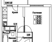 1-комнатная квартира площадью 34.94 кв.м, улица Муравская 2-я, д.25 | цена 4 170 272 руб. | www.metrprice.ru