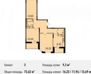 3-комнатная квартира площадью 73.6 кв.м, Северное шоссе, к9 | цена 3 948 977 руб. | www.metrprice.ru
