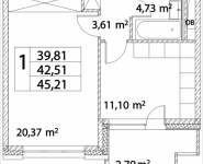 1-комнатная квартира площадью 42.51 кв.м, Лазоревый пр., 3, корп.7 | цена 9 744 142 руб. | www.metrprice.ru