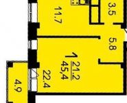 1-комнатная квартира площадью 46.2 кв.м, Тихая ул. | цена 7 854 000 руб. | www.metrprice.ru