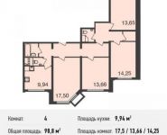 4-комнатная квартира площадью 98.8 кв.м в ЖК "Центр-2", Автозаводская ул., 105 | цена 5 730 400 руб. | www.metrprice.ru