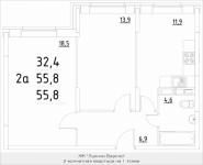 2-комнатная квартира площадью 55.8 кв.м, Строителей, корп.34 | цена 3 069 000 руб. | www.metrprice.ru