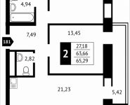 2-комнатная квартира площадью 65.3 кв.м, Клубная, 13 | цена 6 428 132 руб. | www.metrprice.ru