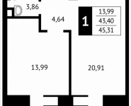 1-комнатная квартира площадью 45.3 кв.м, Клубная, 13 | цена 4 343 364 руб. | www.metrprice.ru