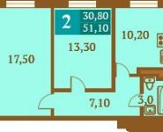 2-комнатная квартира площадью 51.1 кв.м, СТ Зверево ул. | цена 2 750 000 руб. | www.metrprice.ru