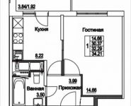 1-комнатная квартира площадью 34 кв.м, 2-я Муравская улица, 7с1 | цена 4 117 627 руб. | www.metrprice.ru