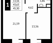 1-комнатная квартира площадью 45.3 кв.м, Клубная, 13 | цена 4 684 020 руб. | www.metrprice.ru