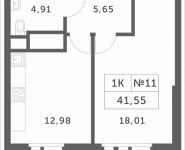 1-комнатная квартира площадью 41.55 кв.м, Мякининское шоссе, 2 | цена 4 042 815 руб. | www.metrprice.ru