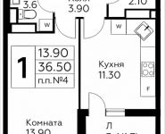 1-комнатная квартира площадью 36.5 кв.м, д.Столбово, уч.40/2, корп.6 | цена 3 364 478 руб. | www.metrprice.ru