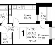 1-комнатная квартира площадью 39.6 кв.м в ЖК "Южное Бунино", Ельнинская улица, 13 | цена 3 318 445 руб. | www.metrprice.ru