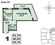 1-комнатная квартира площадью 55.75 кв.м в ЖК "Red Hills", улица Жуковского, д.25 С | цена 5 463 500 руб. | www.metrprice.ru