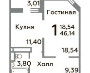 1-комнатная квартира площадью 46.14 кв.м, Зеленые аллеи бульвар, д.2 | цена 4 258 722 руб. | www.metrprice.ru