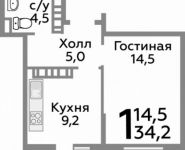 1-комнатная квартира площадью 34.2 кв.м,  | цена 2 645 340 руб. | www.metrprice.ru