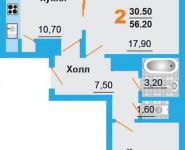 2-комнатная квартира площадью 56.2 кв.м, улица Заборье, д.28к2 | цена 3 203 400 руб. | www.metrprice.ru