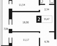 2-комнатная квартира площадью 55.5 кв.м, Клубная, 9 | цена 5 115 046 руб. | www.metrprice.ru