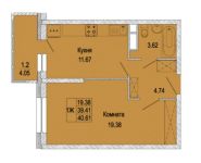 1-комнатная квартира площадью 40.61 кв.м, Правдинский гск, 4 | цена 2 495 078 руб. | www.metrprice.ru