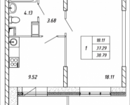 1-комнатная квартира площадью 38.79 кв.м, Омская, 11 | цена 4 034 160 руб. | www.metrprice.ru