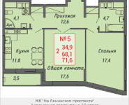 2-комнатная квартира площадью 71.6 кв.м, Ленинский проспект, 16 | цена 6 595 792 руб. | www.metrprice.ru