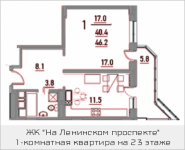 1-комнатная квартира площадью 46.2 кв.м, Ленинский проспект, 20 | цена 4 834 368 руб. | www.metrprice.ru