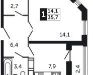 1-комнатная квартира площадью 35.7 кв.м, Северное шоссе, д.4 | цена 2 034 900 руб. | www.metrprice.ru