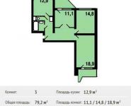 3-комнатная квартира площадью 79.2 кв.м, Лесопарковая ул, 17А | цена 5 985 260 руб. | www.metrprice.ru