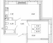 1-комнатная квартира площадью 36.7 кв.м, Дружбы, 36, корп.36 | цена 3 945 250 руб. | www.metrprice.ru