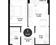 2-комнатная квартира площадью 56.7 кв.м, ул Поляны, д. 5 | цена 7 698 773 руб. | www.metrprice.ru