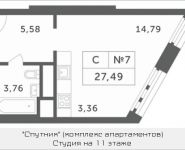 1-комнатная квартира площадью 27.49 кв.м, Мякининское шоссе | цена 2 702 267 руб. | www.metrprice.ru