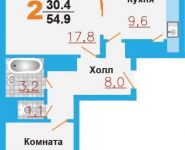 2-комнатная квартира площадью 54.9 кв.м, улица Заборье, д.28к3 | цена 3 129 300 руб. | www.metrprice.ru