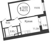 1-комнатная квартира площадью 40 кв.м, Колпакова ул., 44 | цена 3 706 430 руб. | www.metrprice.ru