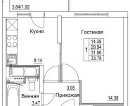 1-комнатная квартира площадью 31.86 кв.м, 2-я Муравская | цена 4 447 910 руб. | www.metrprice.ru
