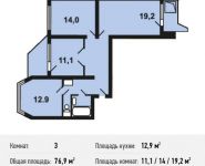 3-комнатная квартира площадью 76.9 кв.м, Крымская улица, 19 | цена 5 613 700 руб. | www.metrprice.ru