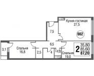 2-комнатная квартира площадью 87.3 кв.м, Серебрякова проезд, д.11к2 стр 13 | цена 14 689 198 руб. | www.metrprice.ru