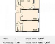 2-комнатная квартира площадью 66.1 кв.м, Новотушинская ул., 3 | цена 5 737 480 руб. | www.metrprice.ru