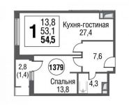 1-комнатная квартира площадью 54.5 кв.м, Серебрякова пр., 11 | цена 11 317 911 руб. | www.metrprice.ru