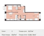 2-комнатная квартира площадью 63.07 кв.м, Калинина ул, 8 | цена 5 405 099 руб. | www.metrprice.ru