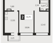 2-комнатная квартира площадью 55.8 кв.м, Клубная, 9 | цена 5 255 824 руб. | www.metrprice.ru